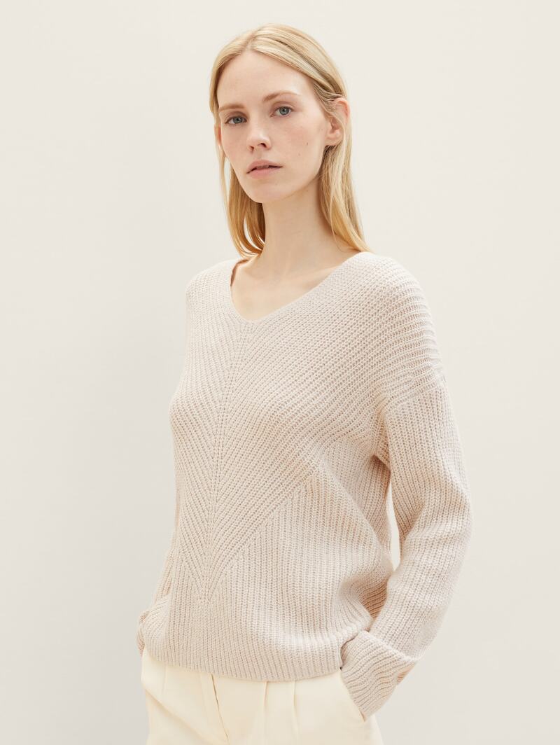 - Knitted Tom Size Sweater Melange Clouds L Grey V-neck Tailor®