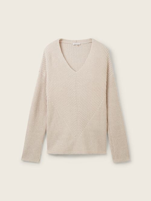 Tom Tailor® V-neck Grey Melange Knitted Size Sweater L Clouds 