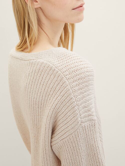 Tom Tailor® V-neck Knitted Sweater Clouds - L Melange Größe Grey