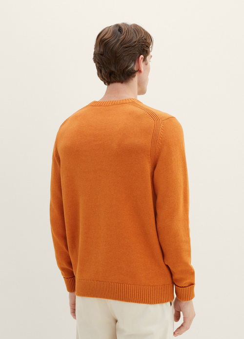 Tom Tailor Knitted Sweater With A Round Neckline Tomato Cream Orange Melange - 1038246-32752