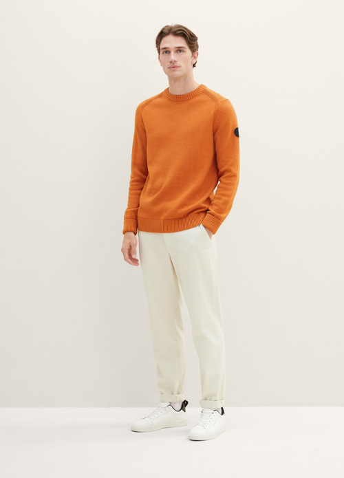 Tom Tailor Knitted Sweater With A Round Neckline Tomato Cream Orange Melange - 1038246-32752