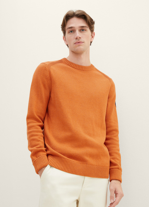 Tom Tailor Knitted Sweater With A Round Neckline Tomato Cream Orange Melange - 1038246-32752