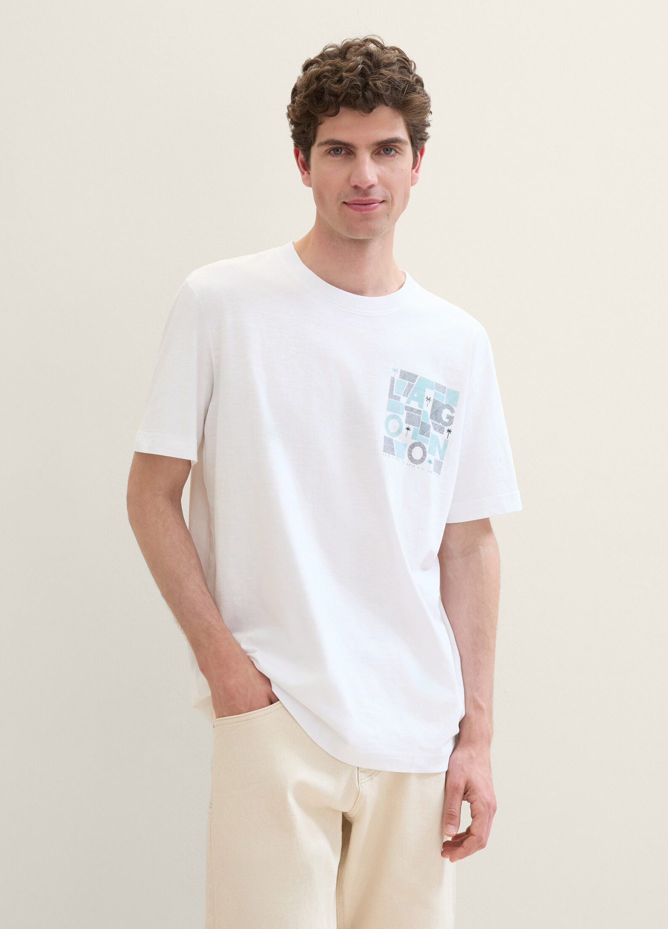 Tom Tailor C Neck Print T Shirt White - 1041825-20000