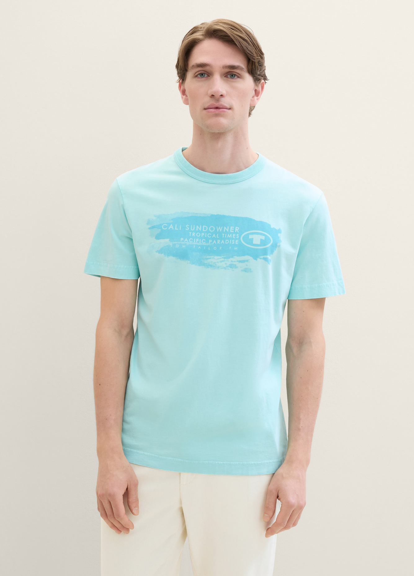 Tom Tailor® T-shirt With A Text Print - Caribbean Turquoise