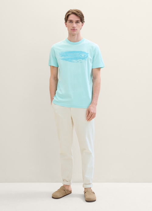 Tom Tailor T Shirt With A Text Print Caribbean Turquoise - 1040956-34921