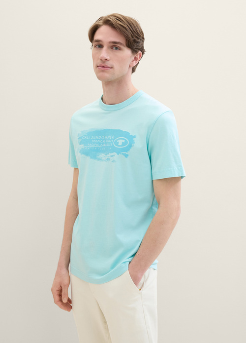 Tom Tailor T Shirt With A Text Print Caribbean Turquoise - 1040956-34921