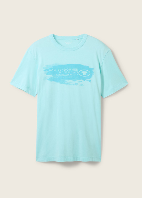 Tom Tailor T Shirt With A Text Print Caribbean Turquoise - 1040956-34921