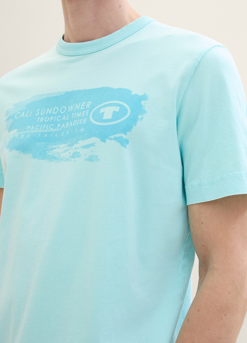 Tom Tailor® T-shirt With A Text Print - Caribbean Turquoise