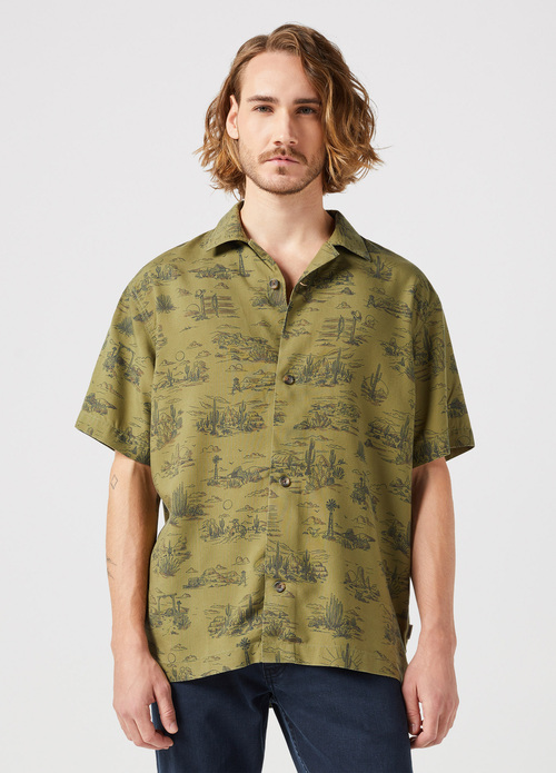 Wrangler Short Sleeve Resort Shirt Olive Scenic - 112350580