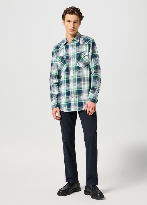 Wrangler® Western Shirt - Green Blue Check