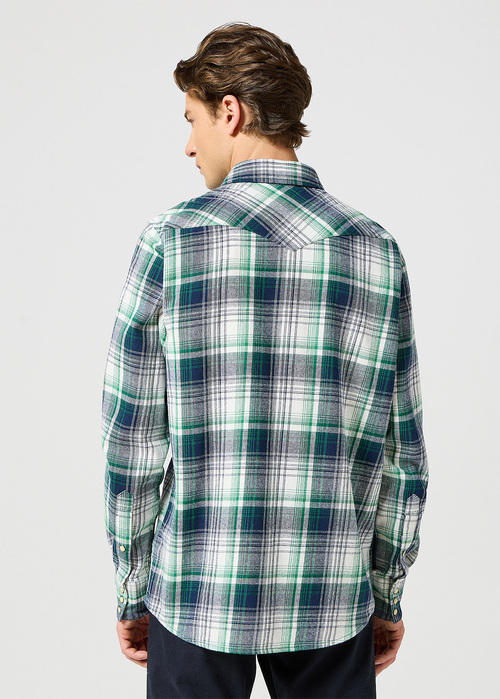 Wrangler Western Shirt Green Blue Check - 112357242