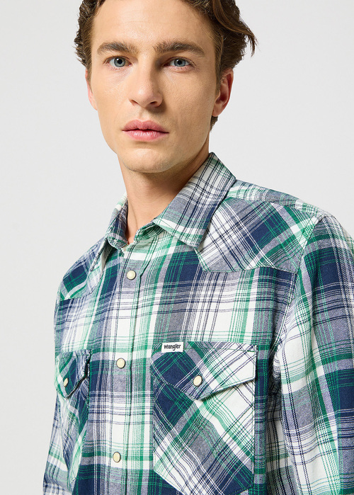 Wrangler® Western Shirt - Green Blue Check