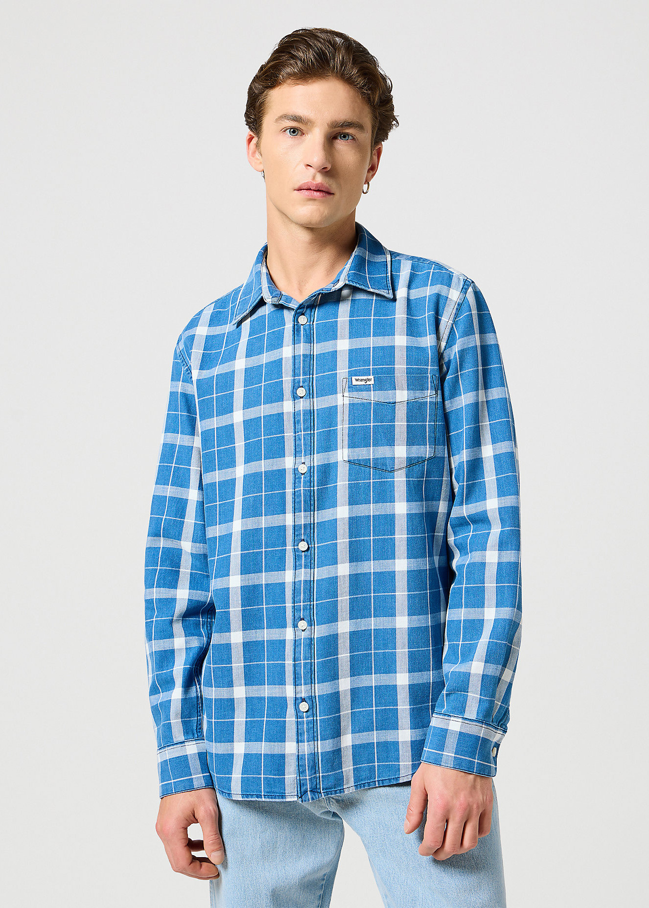 Wrangler® One Pocket Shirt - Blue Indigo Check