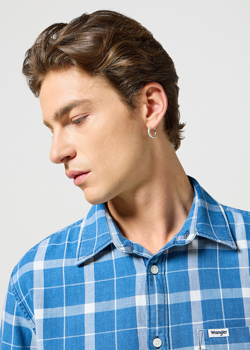 Wrangler® One Pocket Shirt - Blue Indigo Check