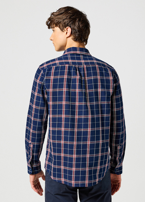 Wrangler® One Pocket Shirt - Red Indigo Check