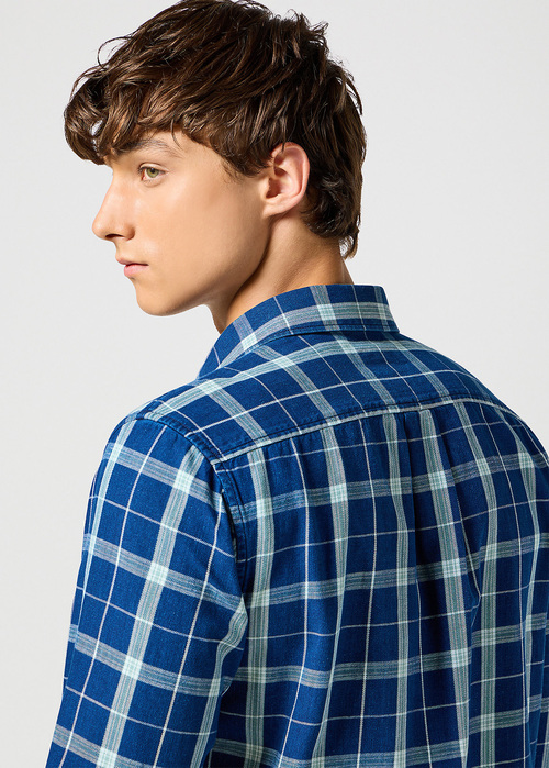 Wrangler® One Pocket Shirt - Green Indigo Check