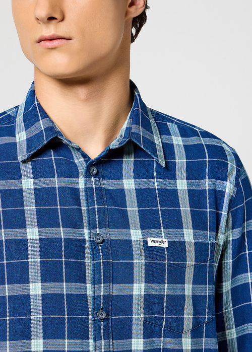 Wrangler® One Pocket Shirt - Green Indigo Check