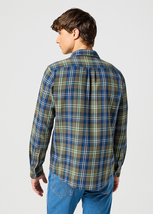 Wrangler One Pocket Shirt Green Blue Check - 112357239