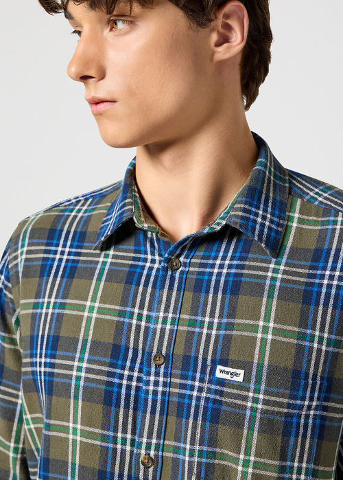 Wrangler® One Pocket Shirt - Green Blue Check