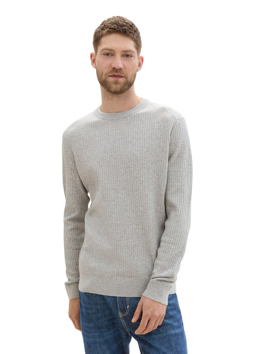 Tom Tailor Soft Sweater With A Round Neck Grey Heather Melange - 1043192-12035