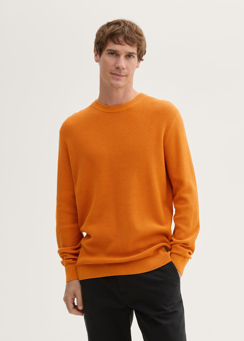 Tom Tailor® Structured Crew Neck Sweater - Pumpkin Orange Melange