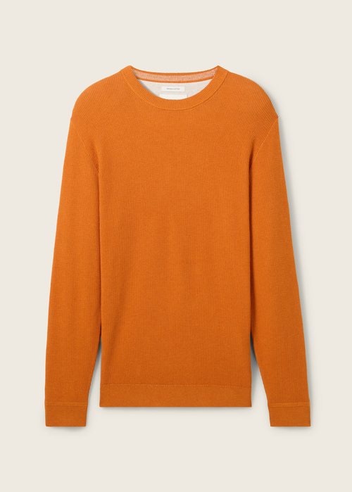 Tom Tailor® Structured Crew Neck Sweater - Pumpkin Orange Melange