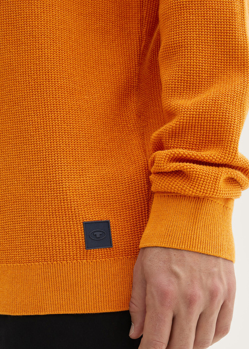 Tom Tailor® Structured Crew Neck Sweater - Pumpkin Orange Melange