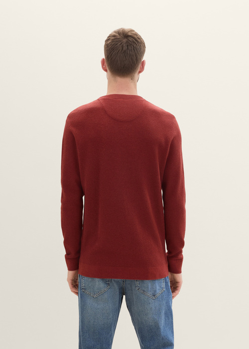 Tom Tailor® Structured Crew Neck Sweater - Burgundy Dark Red Melange