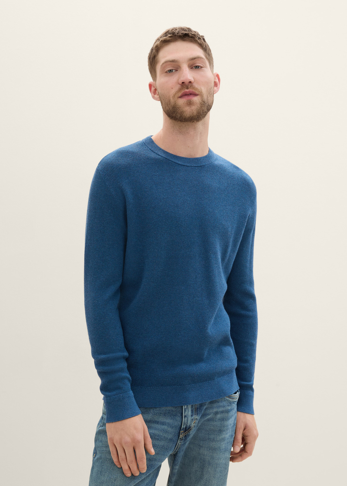 Tom Tailor® Structured Crew Neck Sweater - Dark Teal Melange