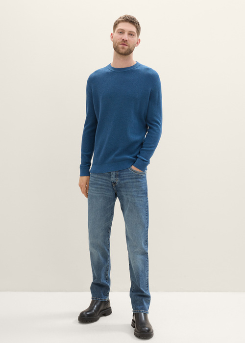 Tom Tailor® Structured Crew Neck Sweater - Dark Teal Melange