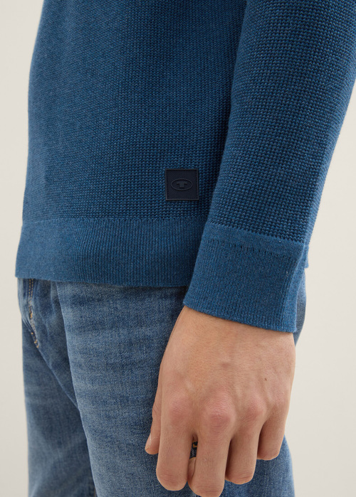 Tom Tailor® Structured Crew Neck Sweater - Dark Teal Melange