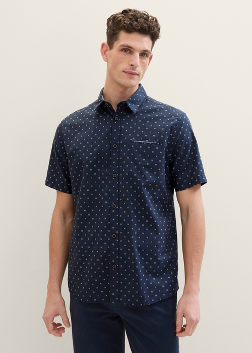 Tom Tailor Short Sleeved Shirt With A Print Navy Stripe Design - 1040138-34712