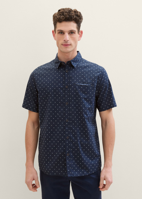 Tom Tailor® Short-sleeved Shirt With A Print - Navy Stripe Design