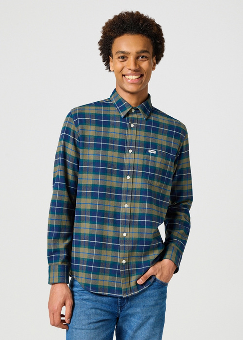 Wrangler® One Pocket Flannel Shirt - Dusty Olive Check