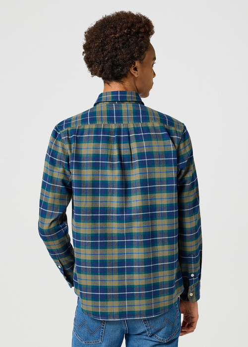 Wrangler® One Pocket Flannel Shirt - Dusty Olive Check