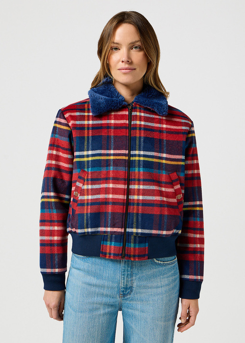 Wrangler Aviator Jacket Red Tartan - 112356508