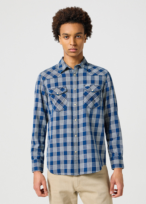 Wrangler® Western Indigo Shirt - Dark Wash Check