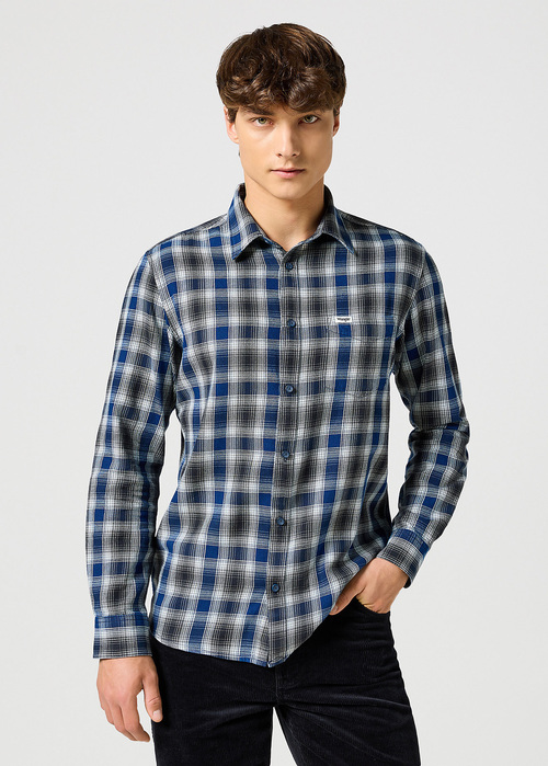 Wrangler® One Pocket Indigo Shirt - Navy Check