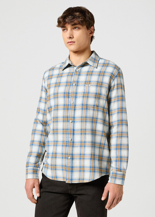 Wrangler® One Pocket Indigo Shirt - White Check