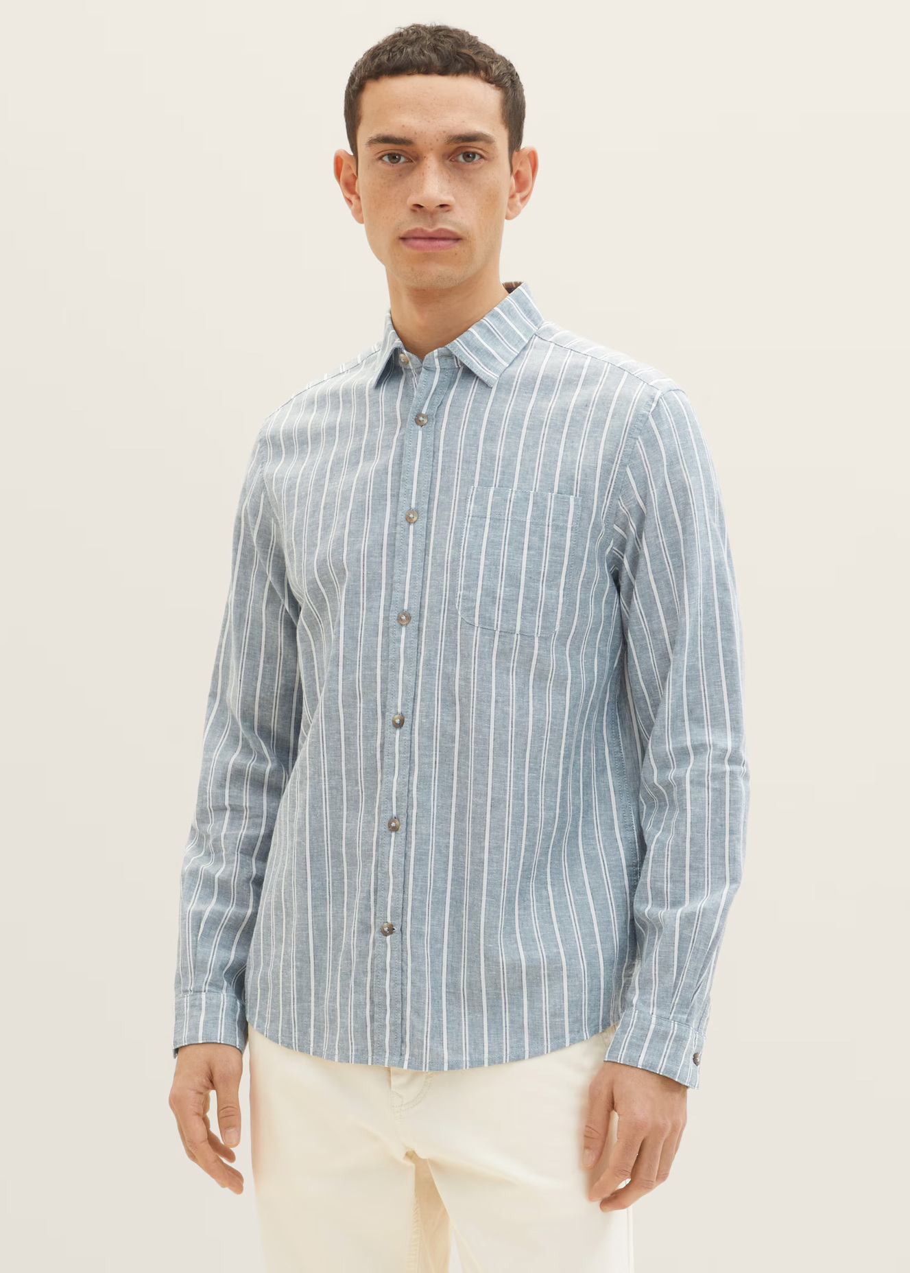 Tom Tailor® Patterned Shirt - Bluish Green Off White Stripe