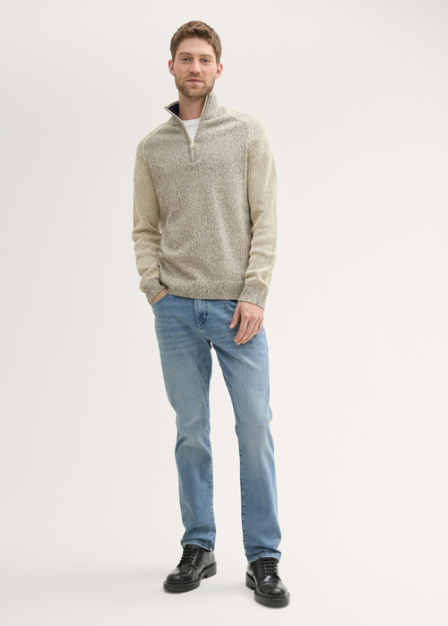 Tom Tailor® Halfzip Sweater - Sand Taupe Navy Multicolor