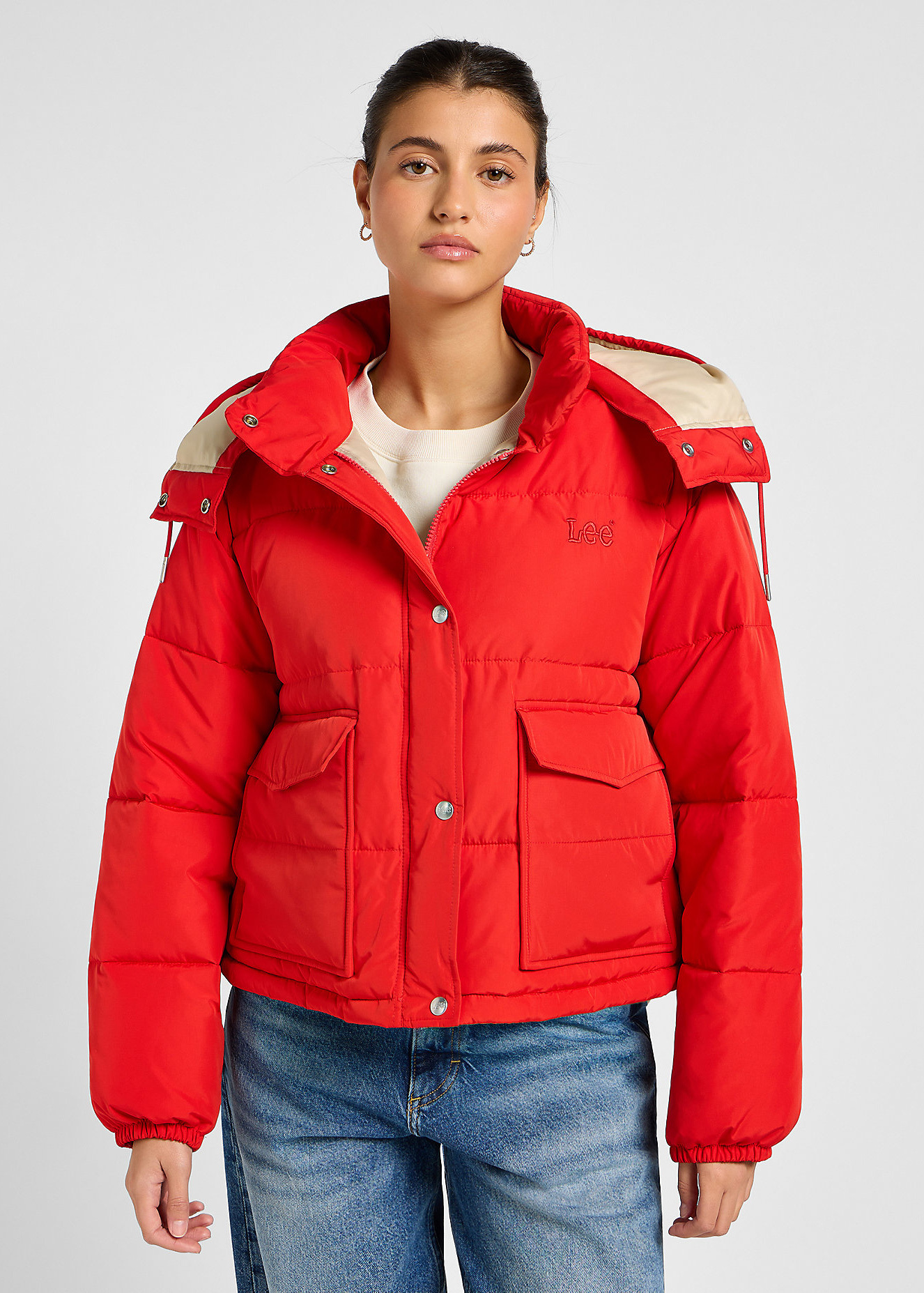 Lee® Hooded Short Puffer - True Red