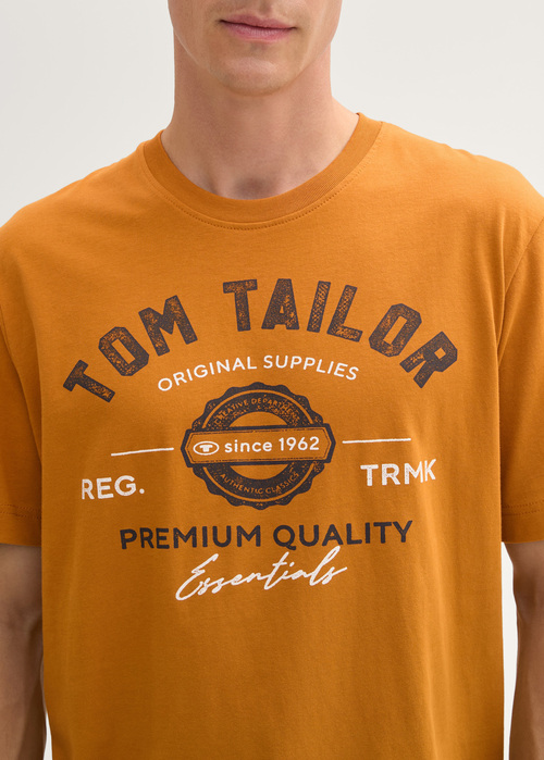 Tom Tailor T Shirt With A Logo Print Peanut Butter Brown - 1037735-10821