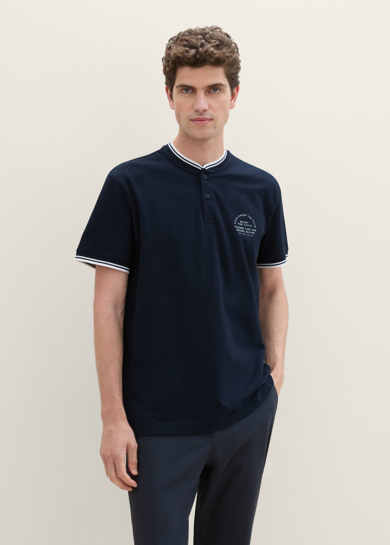 Tom Tailor® Polo Shirt With A Print - Sky Captain Blue