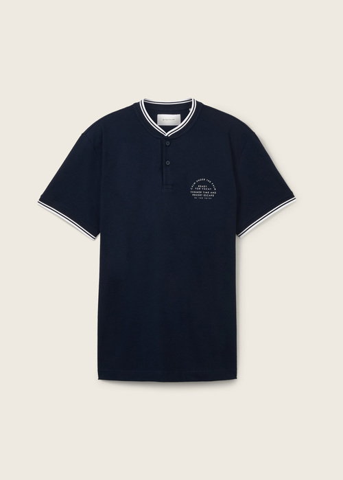 Tom Tailor Polo Shirt With A Print Sky Captain Blue - POLY-COTTON-BRUSHED-FLEECE