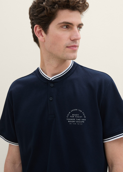 Tom Tailor® Polo Shirt With A Print - Sky Captain Blue