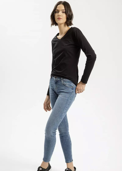 Cross Jeans® Long Sleeve V-Neck Tee - Black (020)