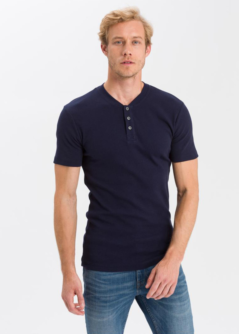 Cross Jeans T Shirt H Neck Navy 001 - 15495-001