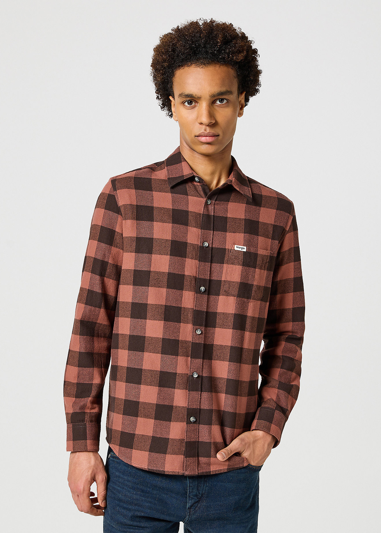 Wrangler One Pocket Shirt Root Beer Check - 112357381