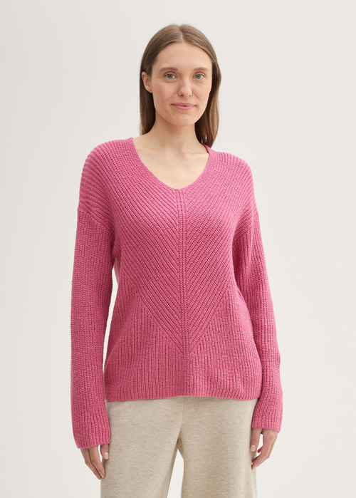 Tom Tailor Knitted Pullover With A V Neckline Pink Velvet Melange - 1042956-35895